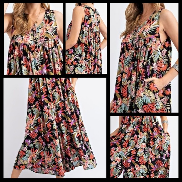 EASEL "Tropical Vibes" Lightweight & Oversized V-Neck Sleeveless Romper Jumpsuit - Picture 12 of 16